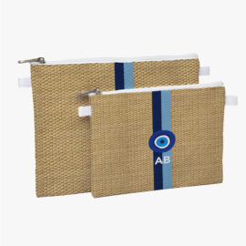 Kit necessaire pasta P e M  -  Olho Grego e palha