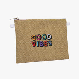 Necessaire Pasta M -  Palha com GOOD VIBES